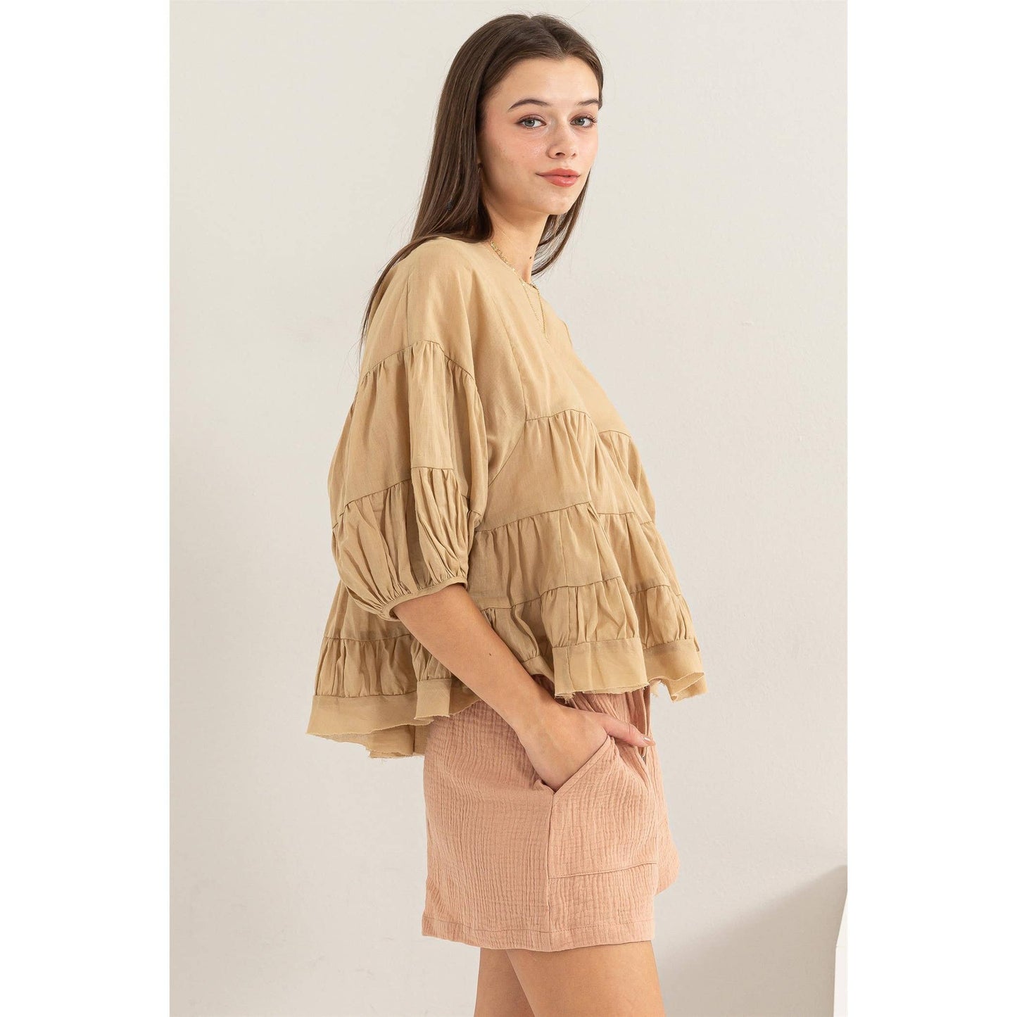 Pure Love Babydoll Blouse (Khaki)