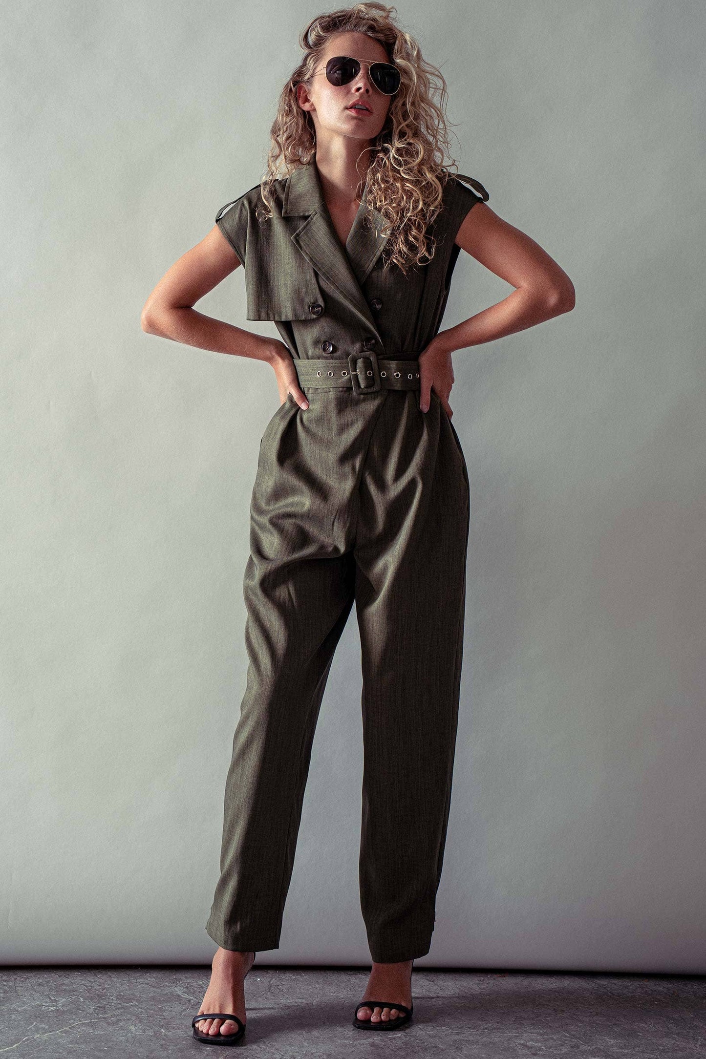 Utility Double-Breasted Belted Jumpsuit