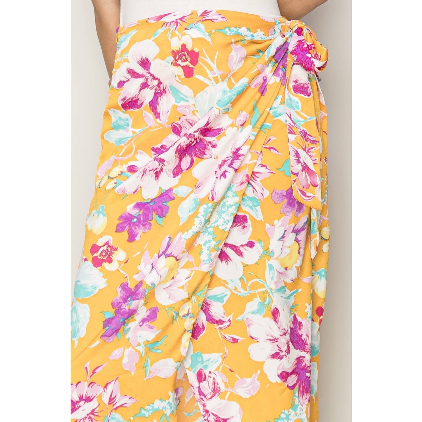 Floral Print Wrap And Tie Skirt (ORANGE)