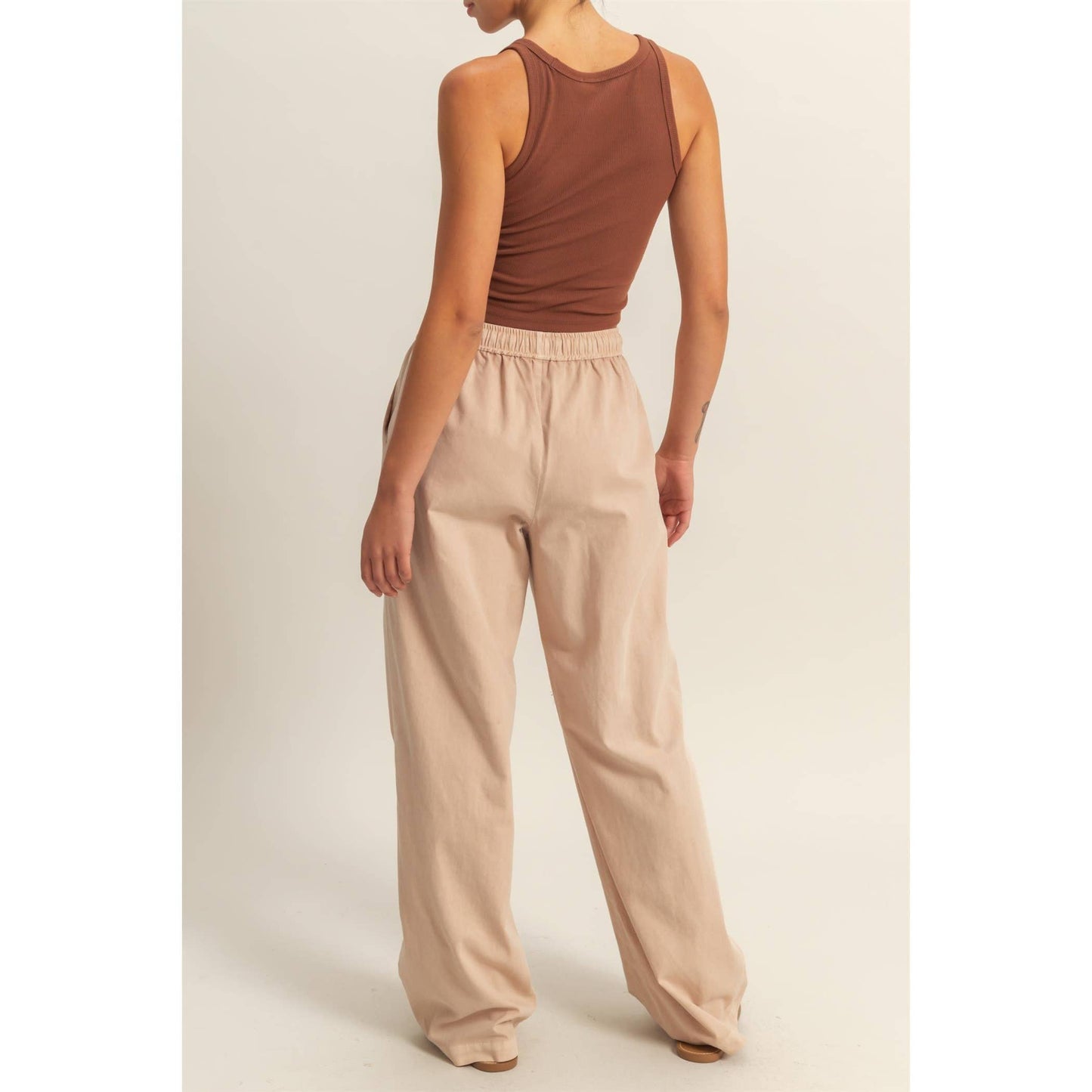 Drawstring Waist Straight Leg Pants (DARK TAUPE)