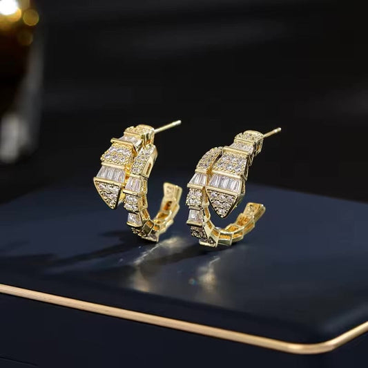 Gold Serpenti Baguette Moissanite Stone Earrings