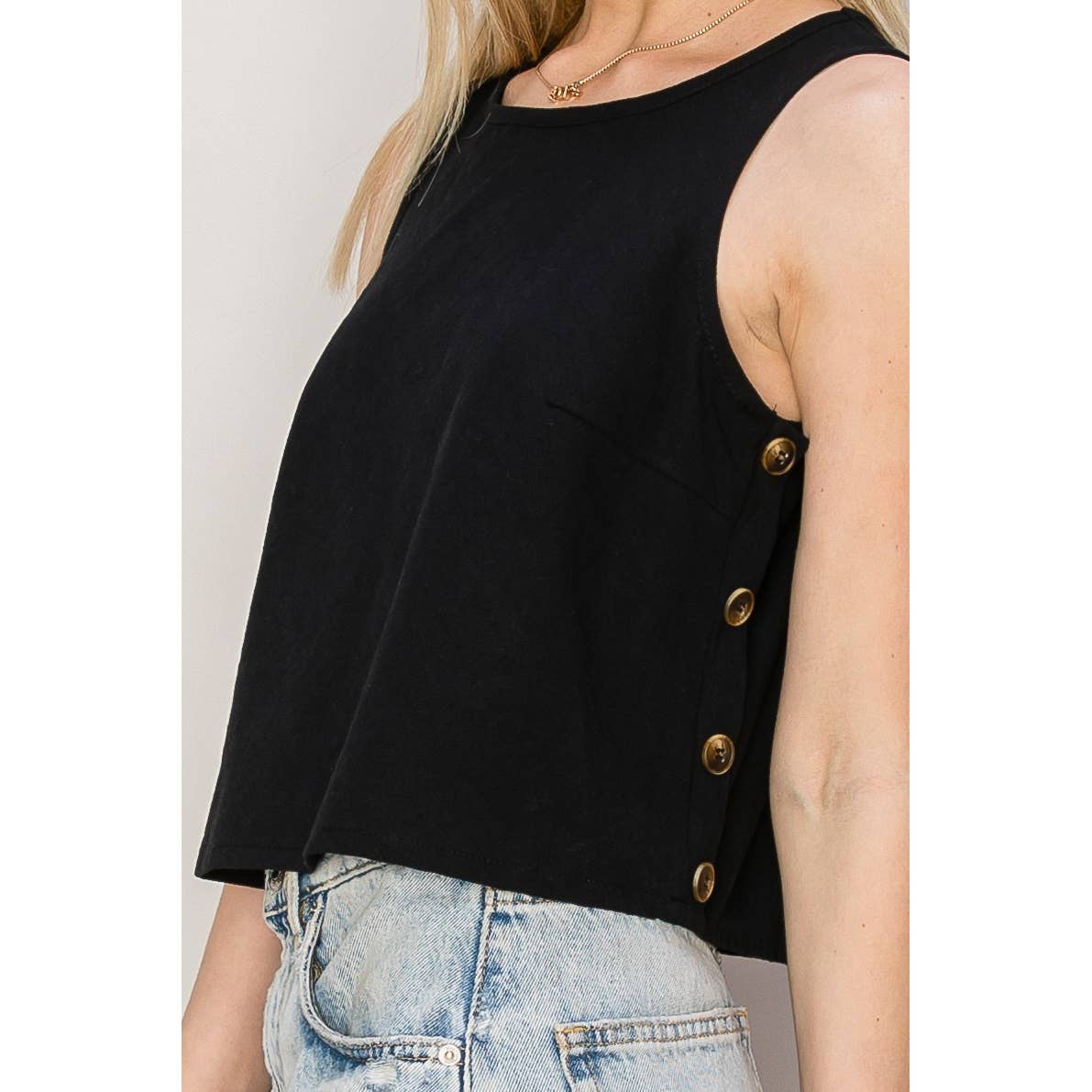 Side-Button Sleeveless Top