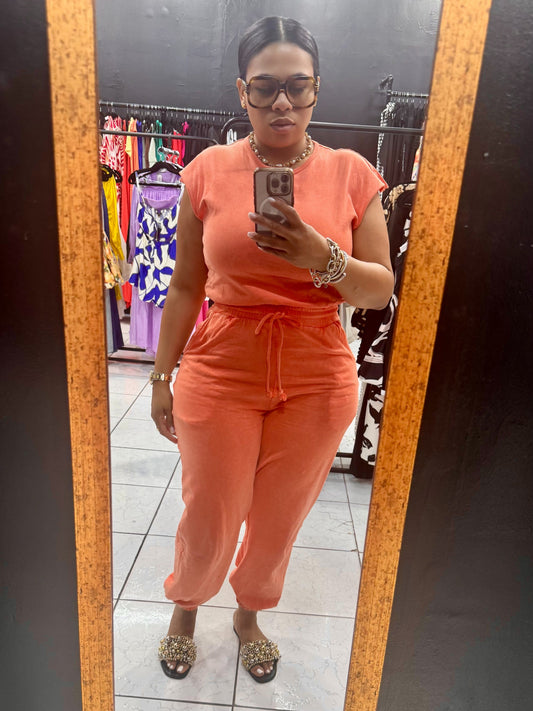 Short Sleeve Casual Jumpsuit (ORANGE)