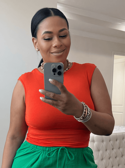 Cap Sleeve Ruched Detail Top (Orange)