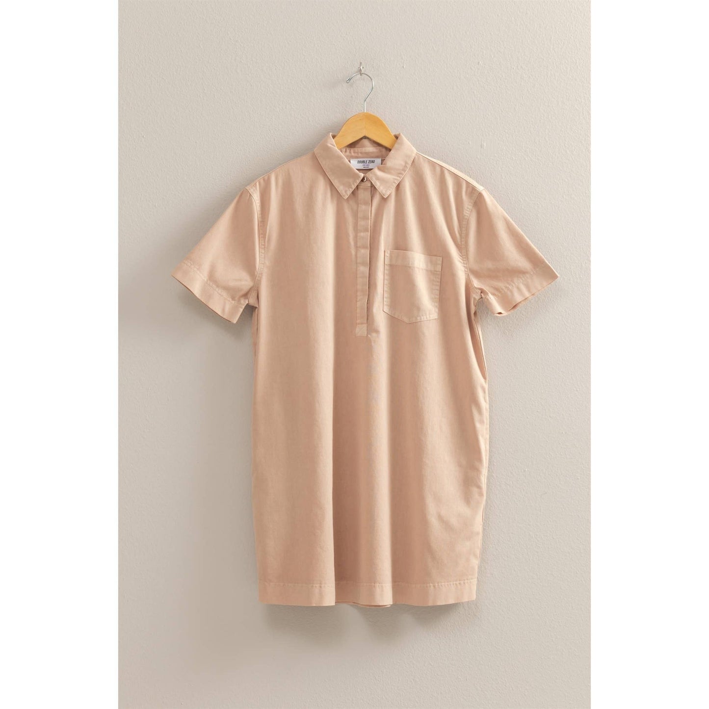 Half Button Up Short Sleeve Mini Dress (CREAM)
