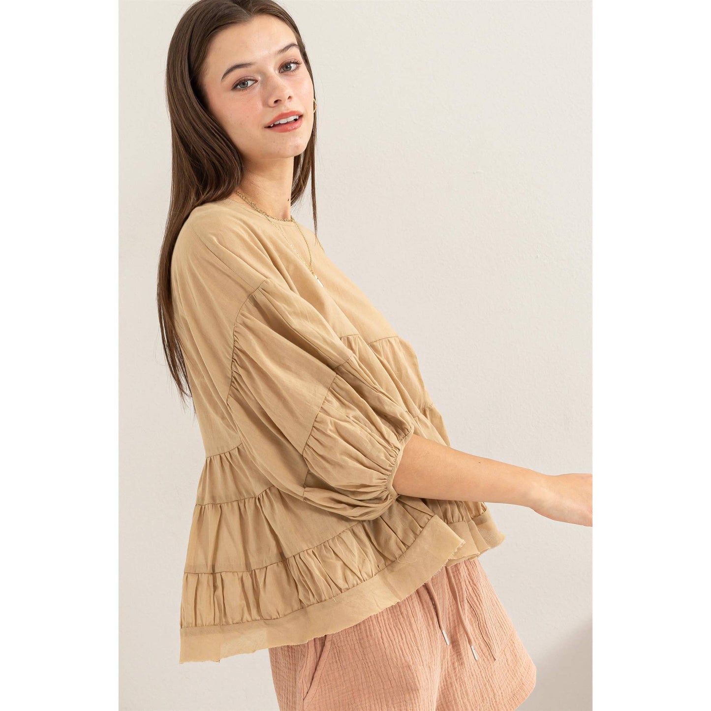 Pure Love Babydoll Blouse (Khaki)