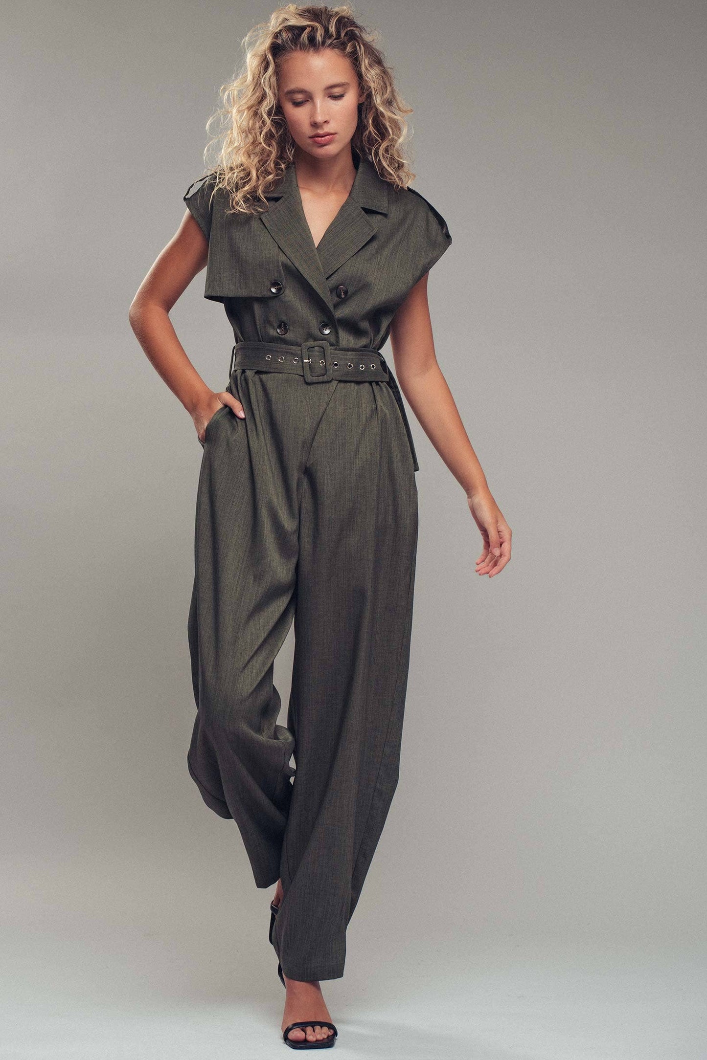 Utility Double-Breasted Belted Jumpsuit
