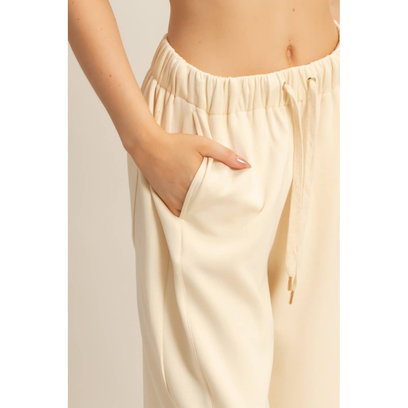 Knit Wide-Leg Trousers With Drawstring Waist (SAGE GREEN)