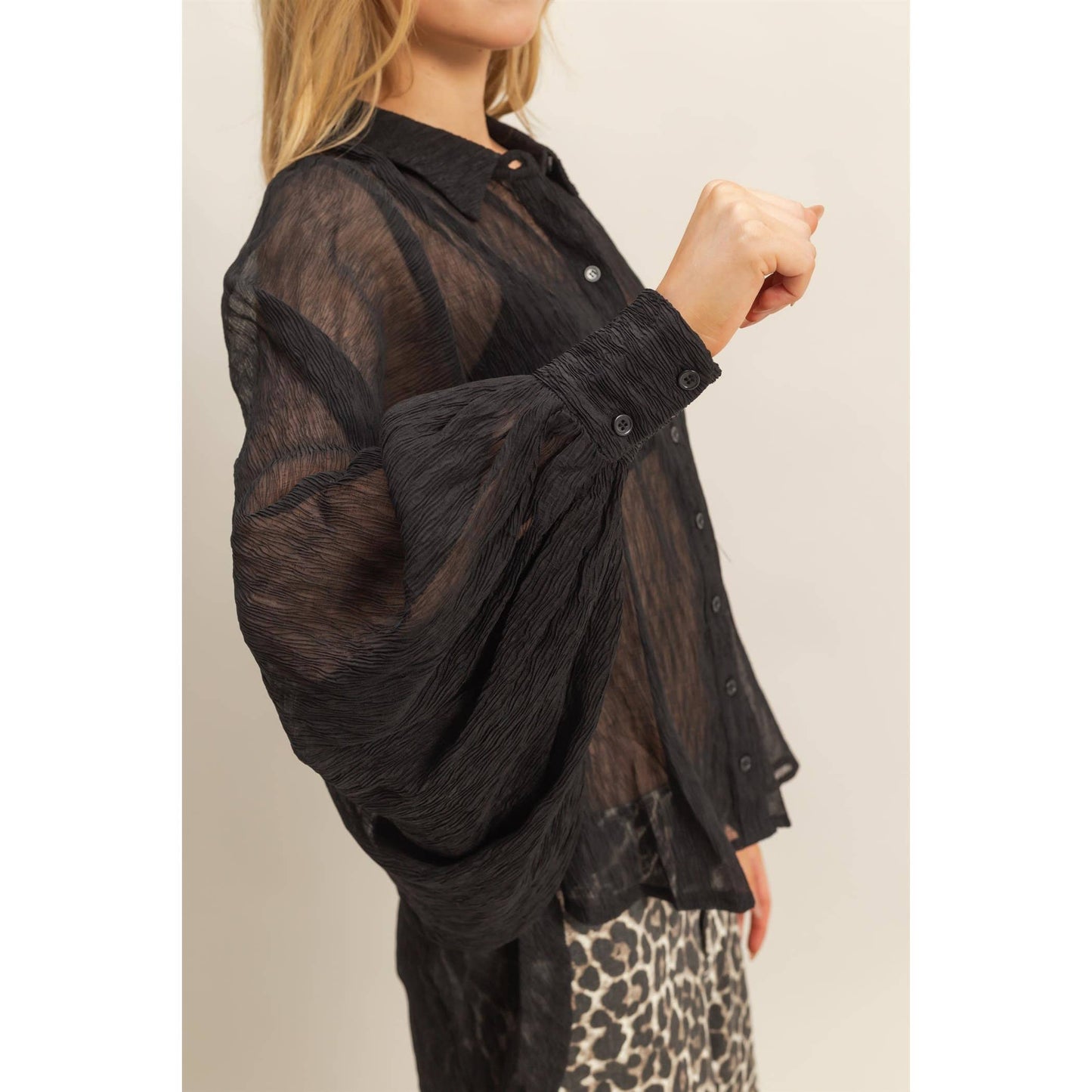 Chic Textured Button-Down Shirt (IVORY)