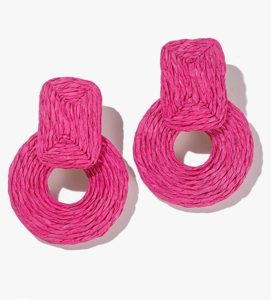 Jayda Raffia Earrings (Fuchsia)