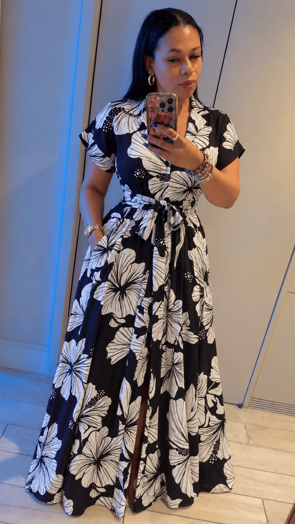 Big Flower Print Dress (Black & White)