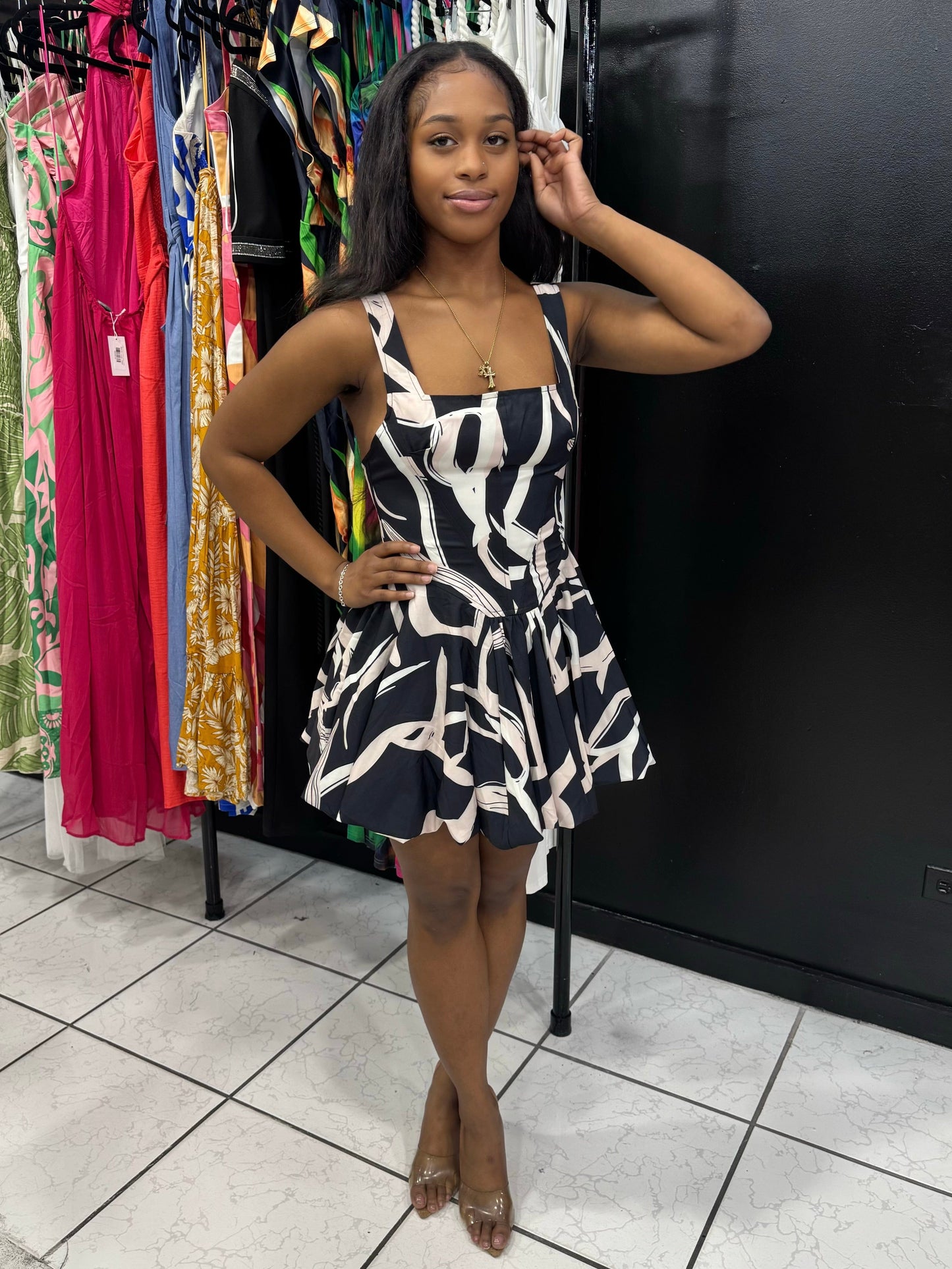 ARTISTRY BUBBLE DRESS (BLACK-IVORY)