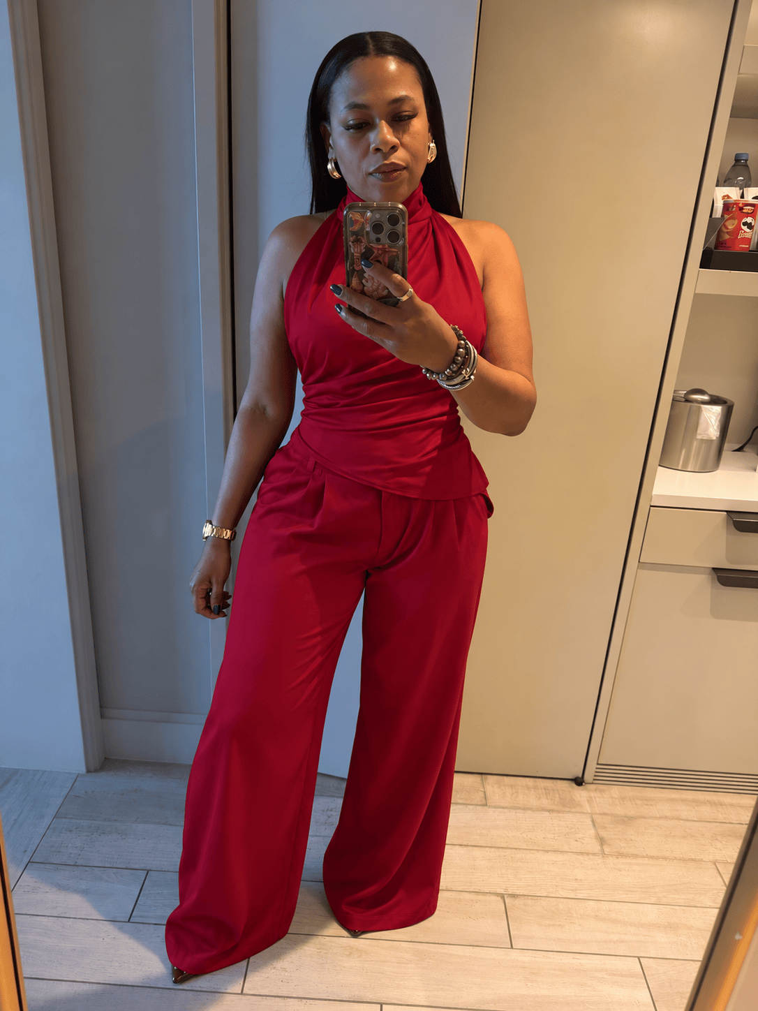 Satin Pants And Blouse (Wine)
