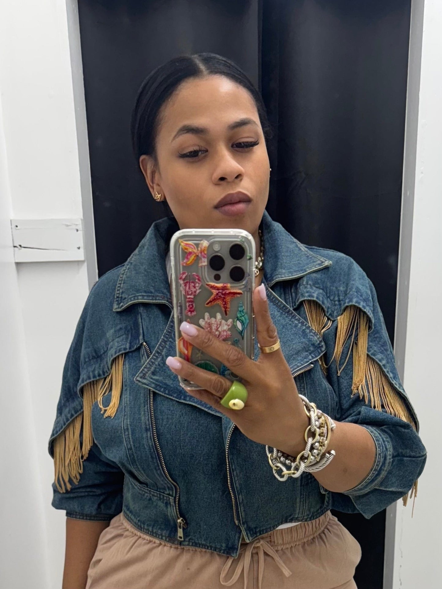 Denim Gold Fringe Jacket