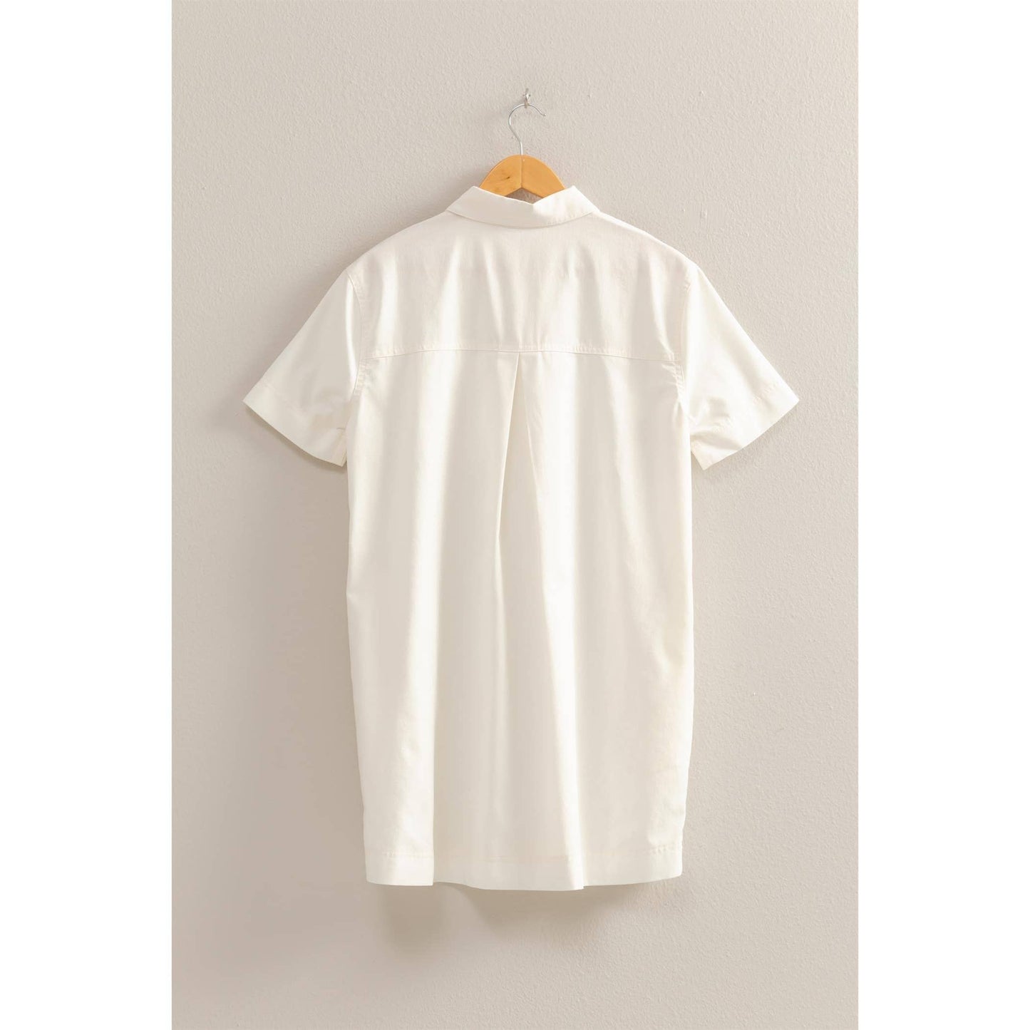 Half Button Up Short Sleeve Mini Dress (CREAM)