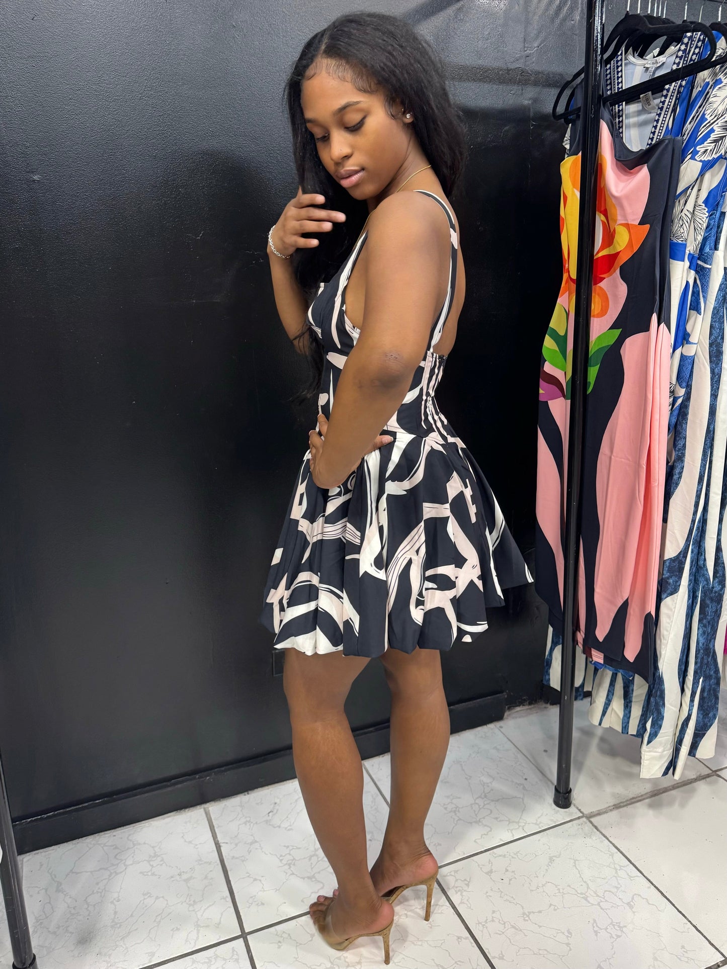ARTISTRY BUBBLE DRESS (BLACK-IVORY)