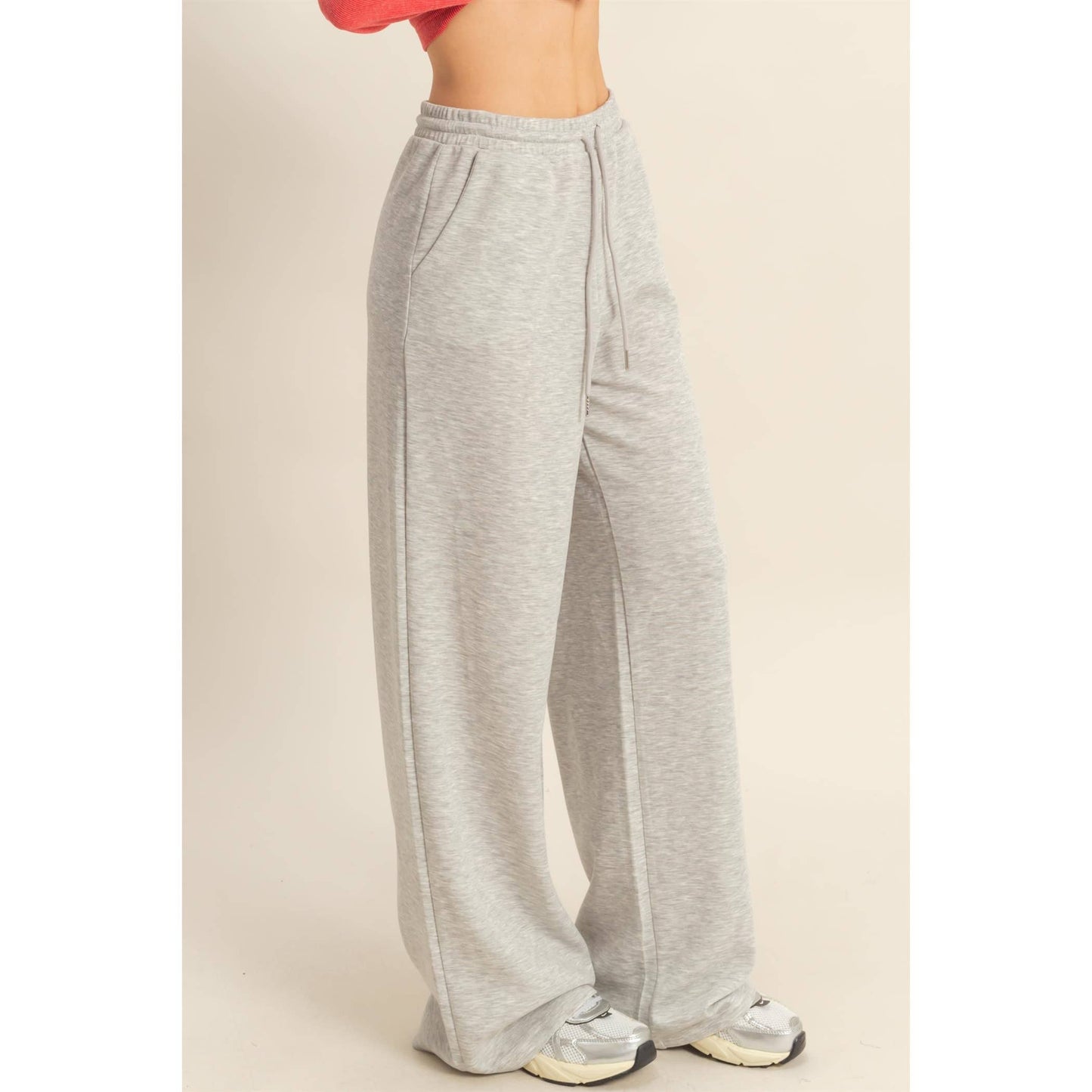 Flowy Knit Drawstring Pants (Heather Grey)