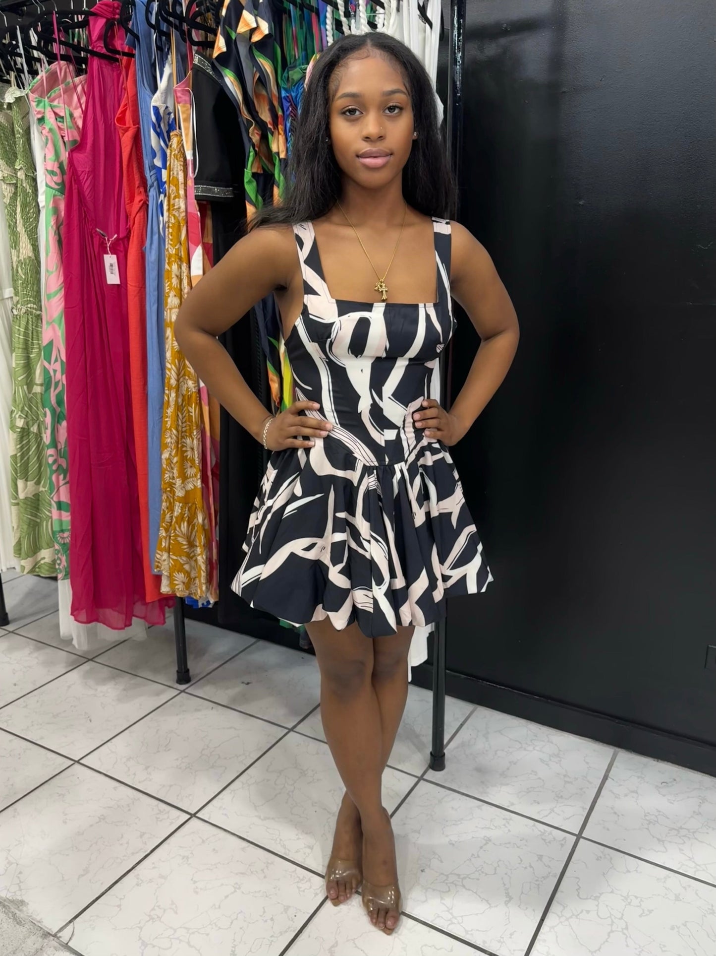ARTISTRY BUBBLE DRESS (BLACK-IVORY)