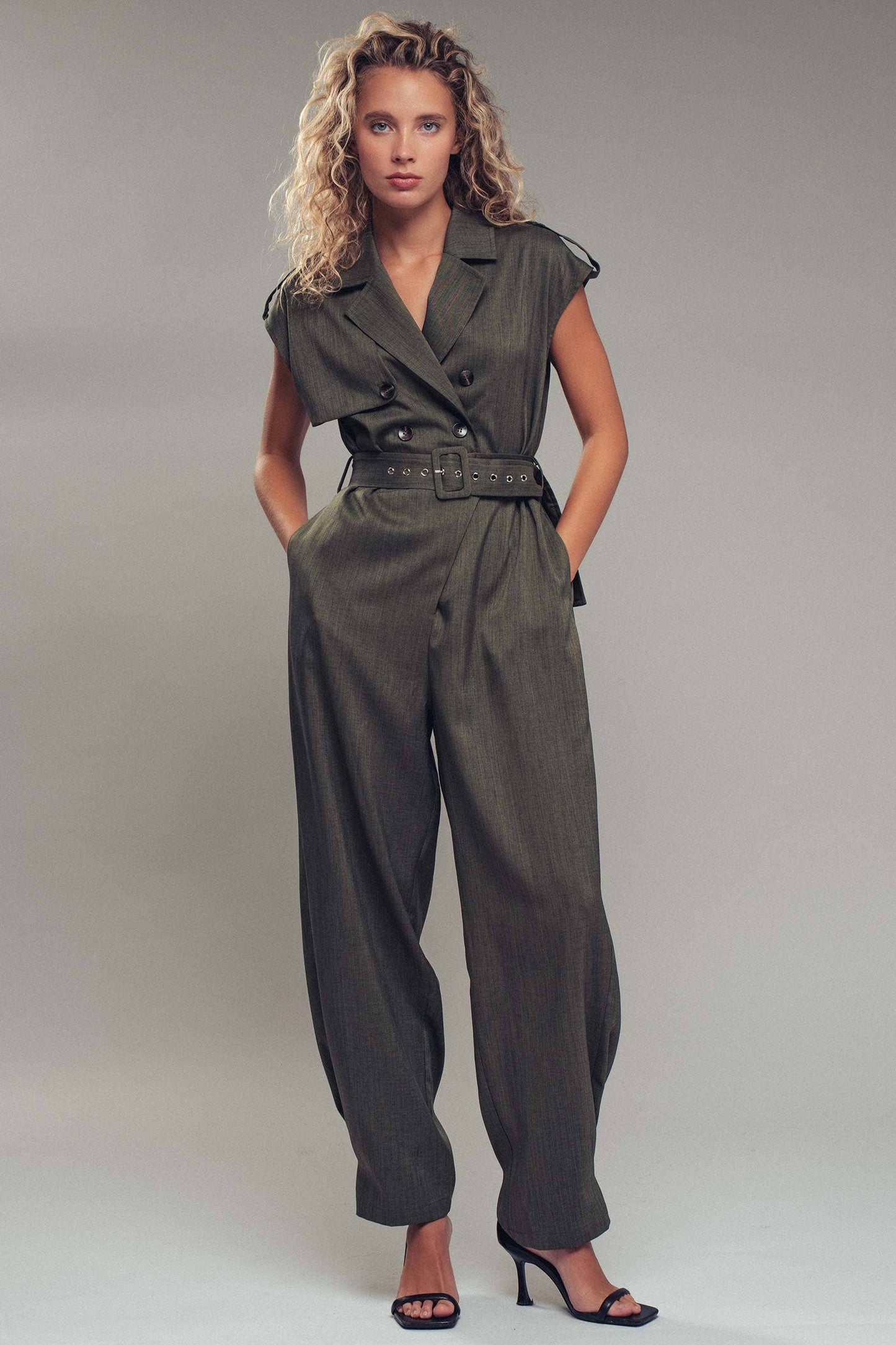 Utility Double-Breasted Belted Jumpsuit