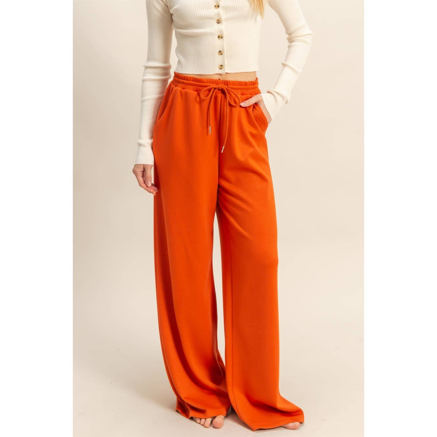 Flowy Knit Drawstring Pants (BURNT ORANGE)
