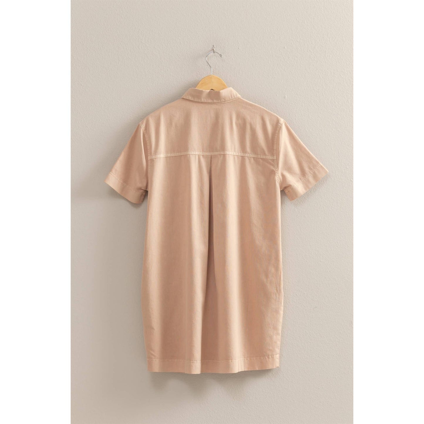 Half Button Up Short Sleeve Mini Dress (CREAM)