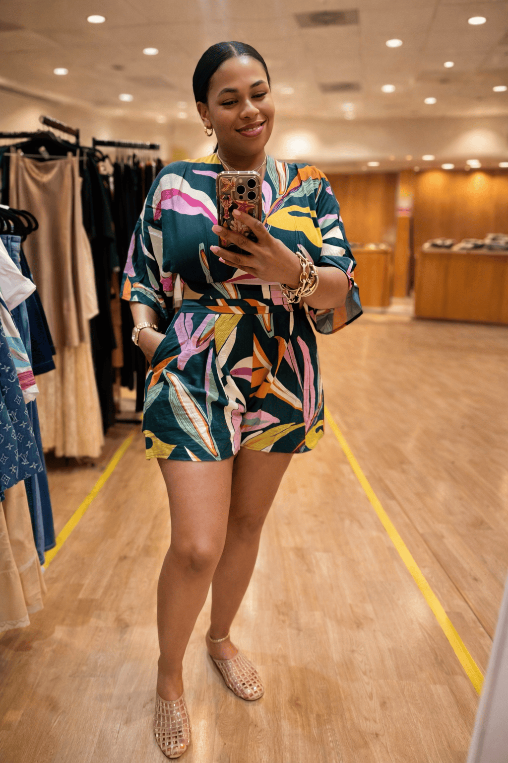 Tropics Kimono Sleeve Romper (Emerald Green)