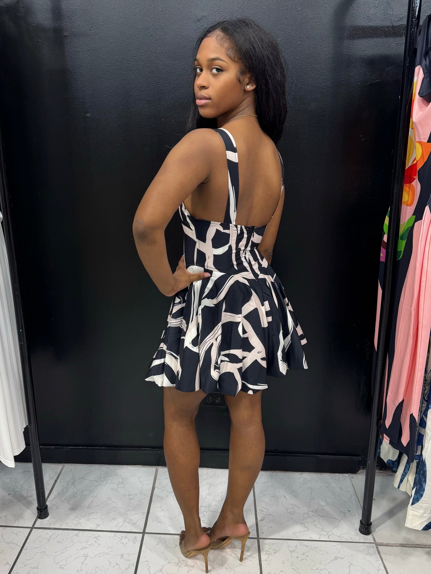ARTISTRY BUBBLE DRESS (BLACK-IVORY)