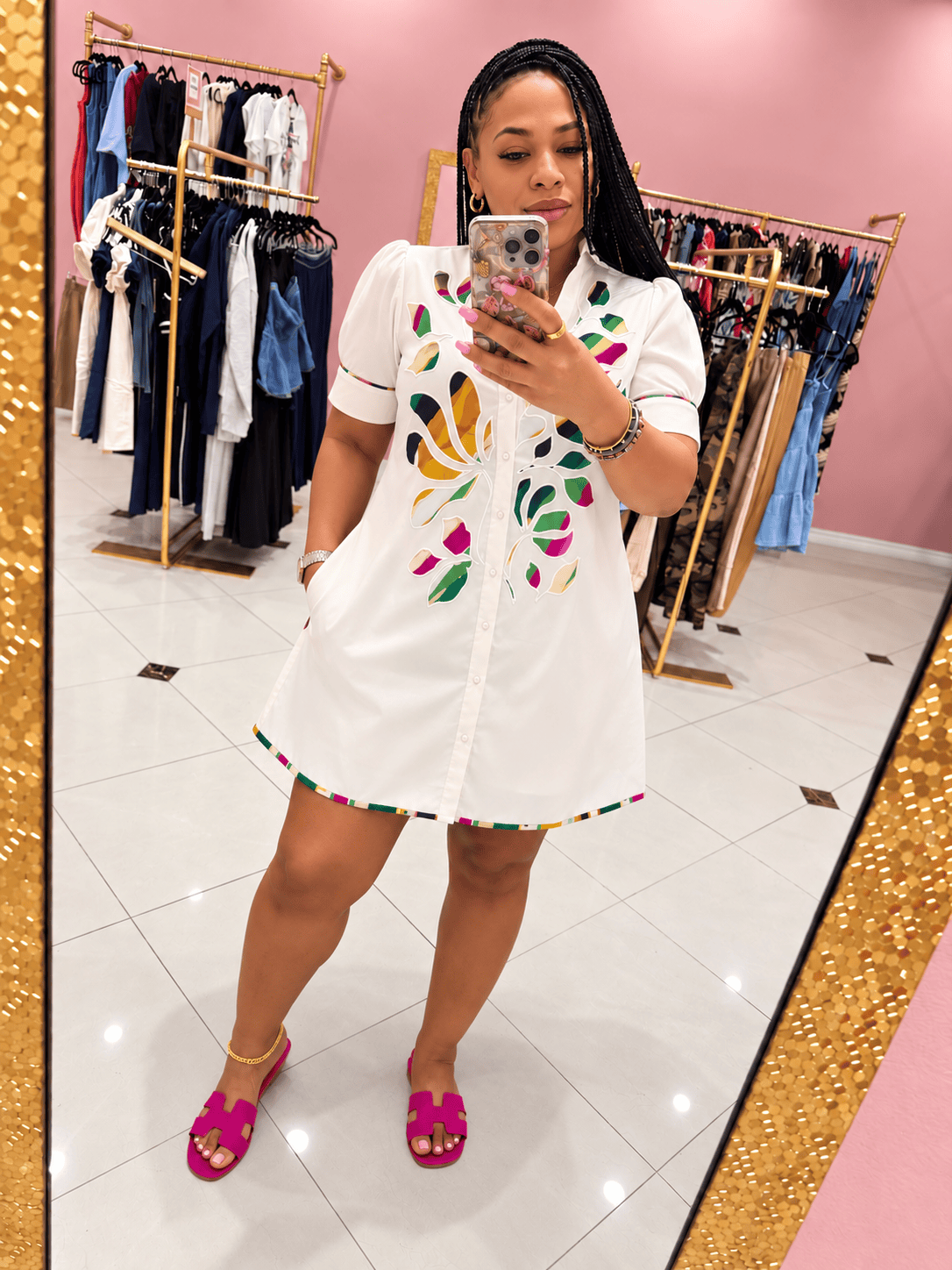 Bloom Embroidered Shirt Dress (Oatmeal)