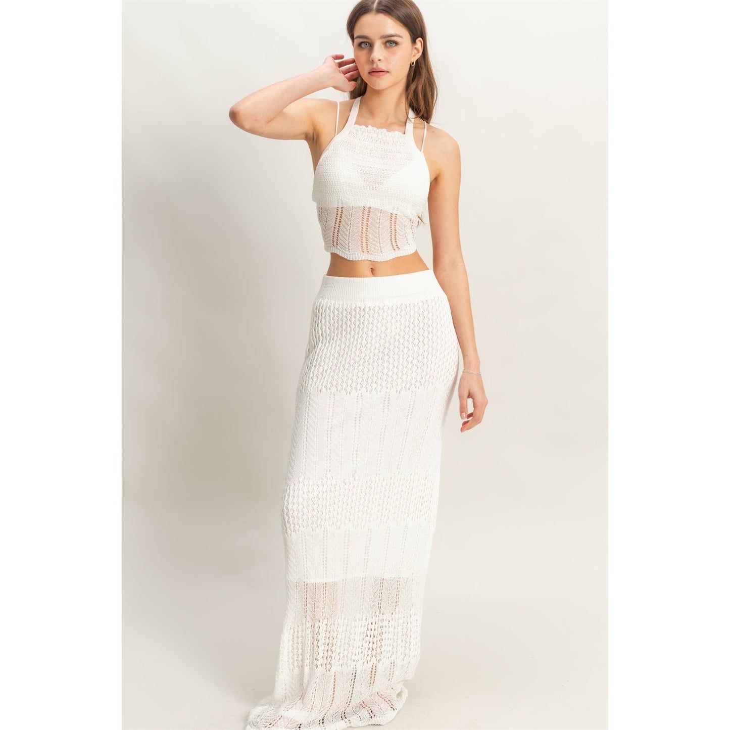 Halter Snug Fit Top And Skirt Set (WHITE)
