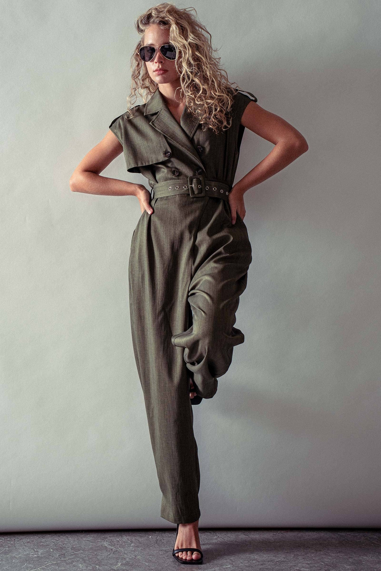 Utility Double-Breasted Belted Jumpsuit
