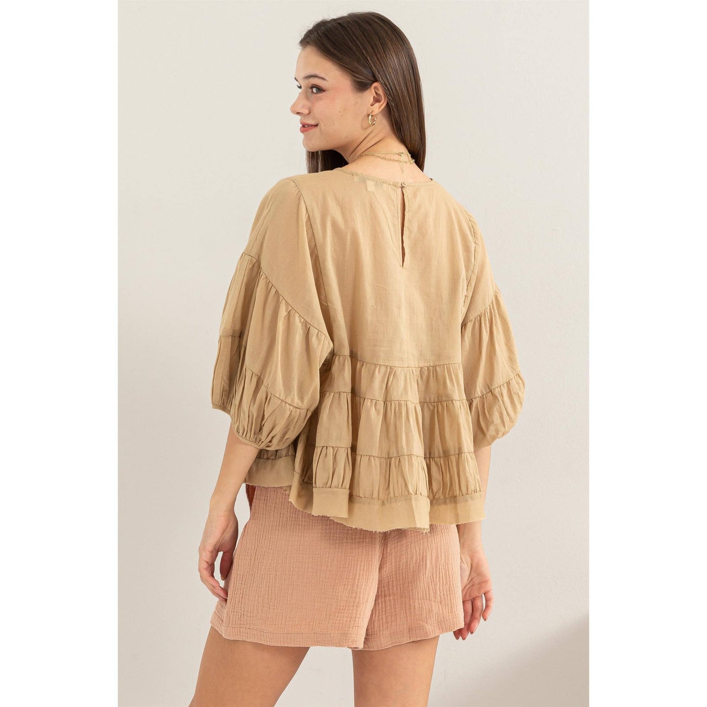 Pure Love Babydoll Blouse (Khaki)
