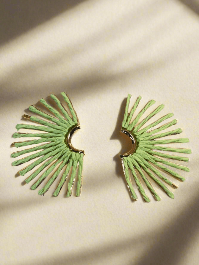 Straw Fan Earrings (Lime)