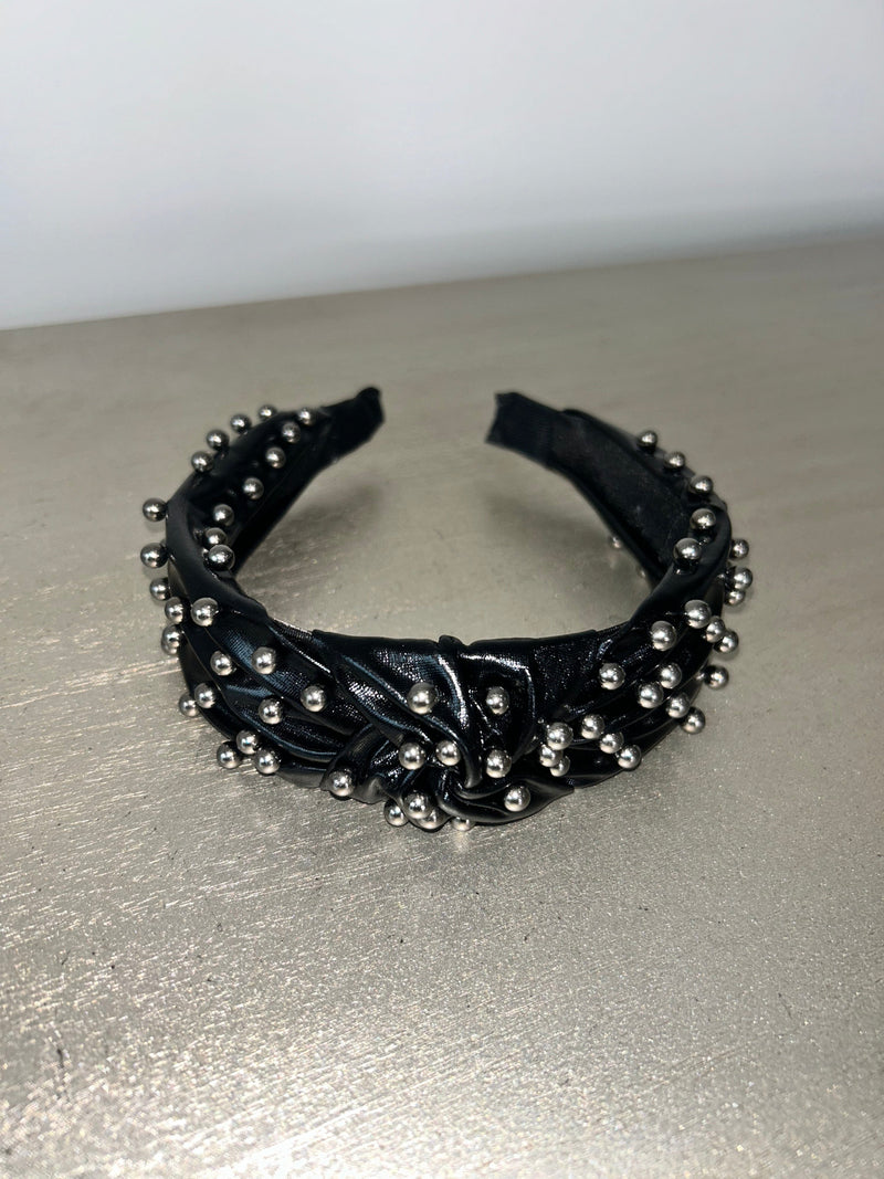 Leather Top Knot Studded Metallic Headband
