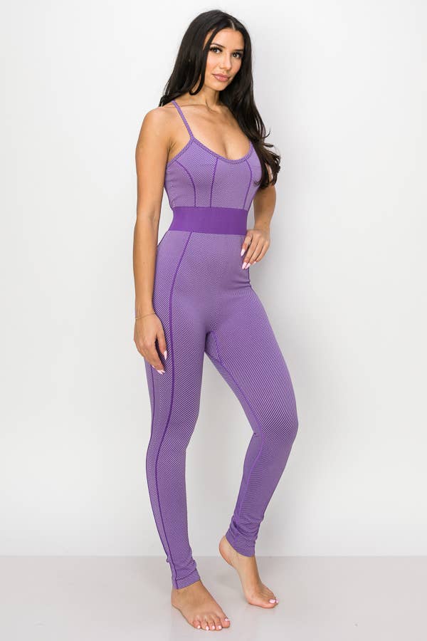 RIBBED SEAMLESSS FITTED JUMPSUIT (ULTRA VIOLET)