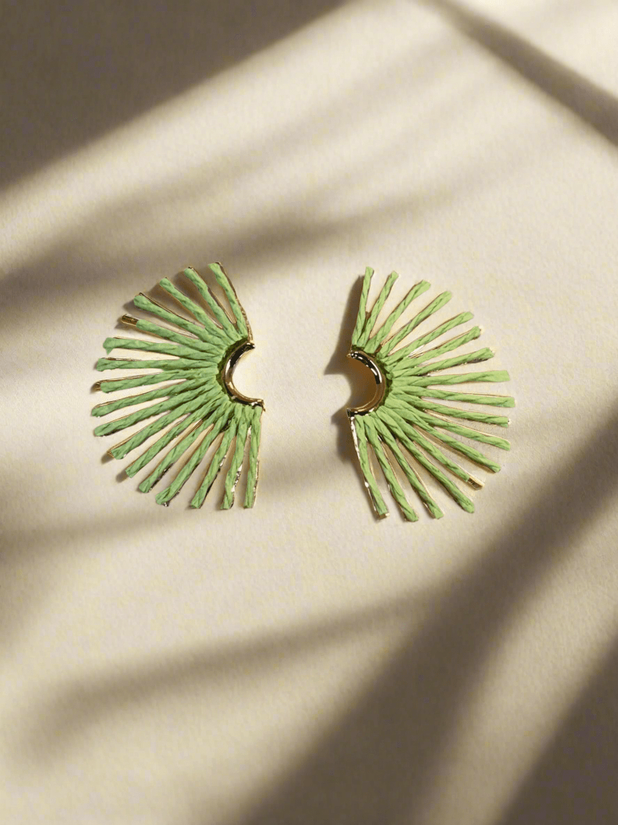 Straw Fan Earrings (Lime)