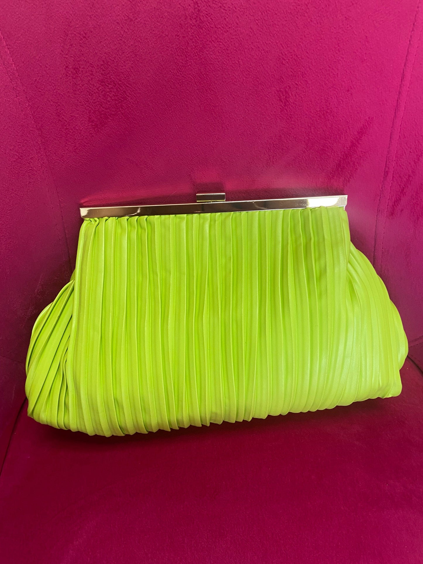 Pleated Neon Yellow Clutch