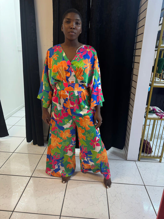 Kimono Sleeve Flower Print Jumpsuit