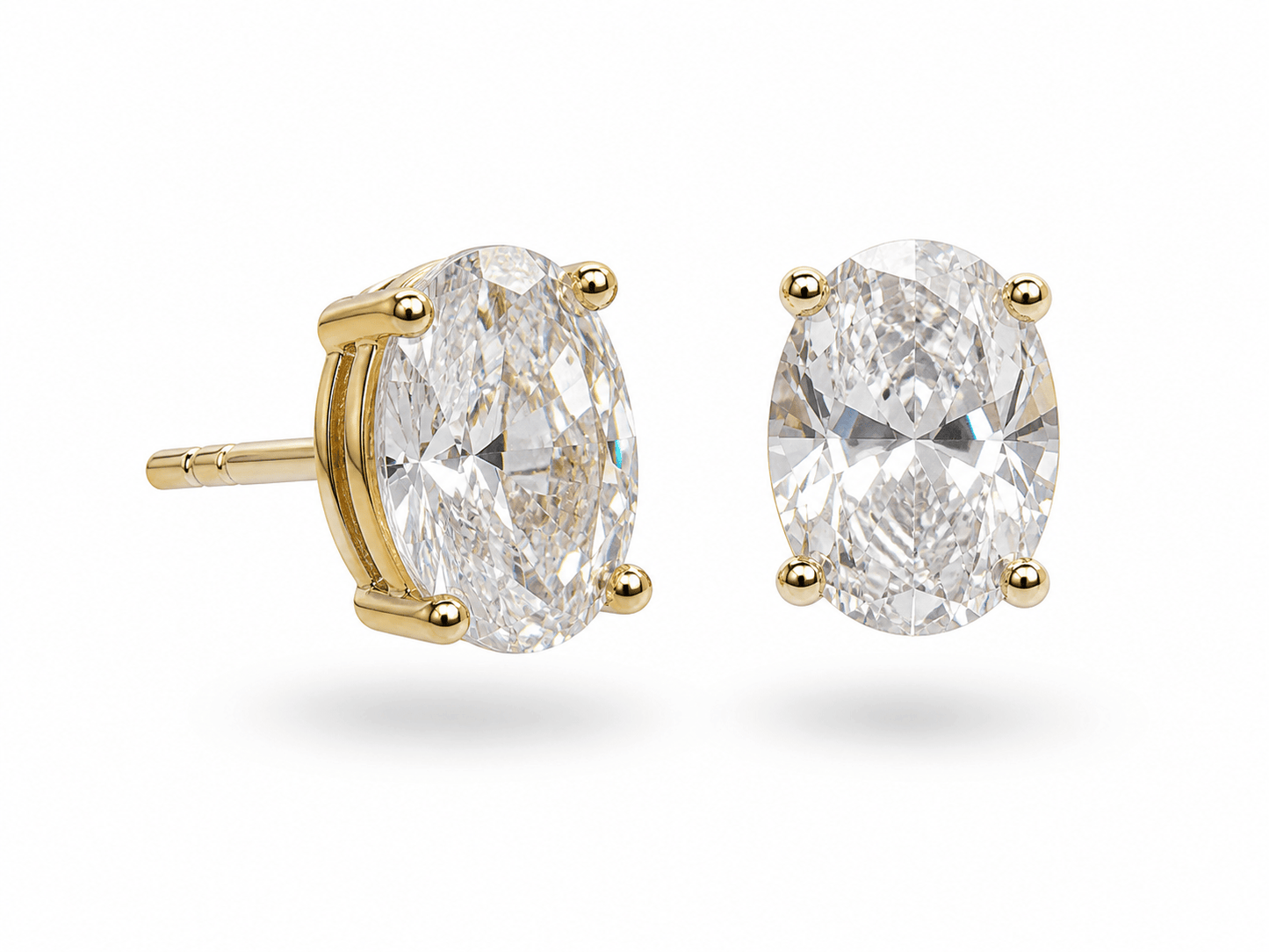 Oval Gold Diamond Stud Earrings (Large)