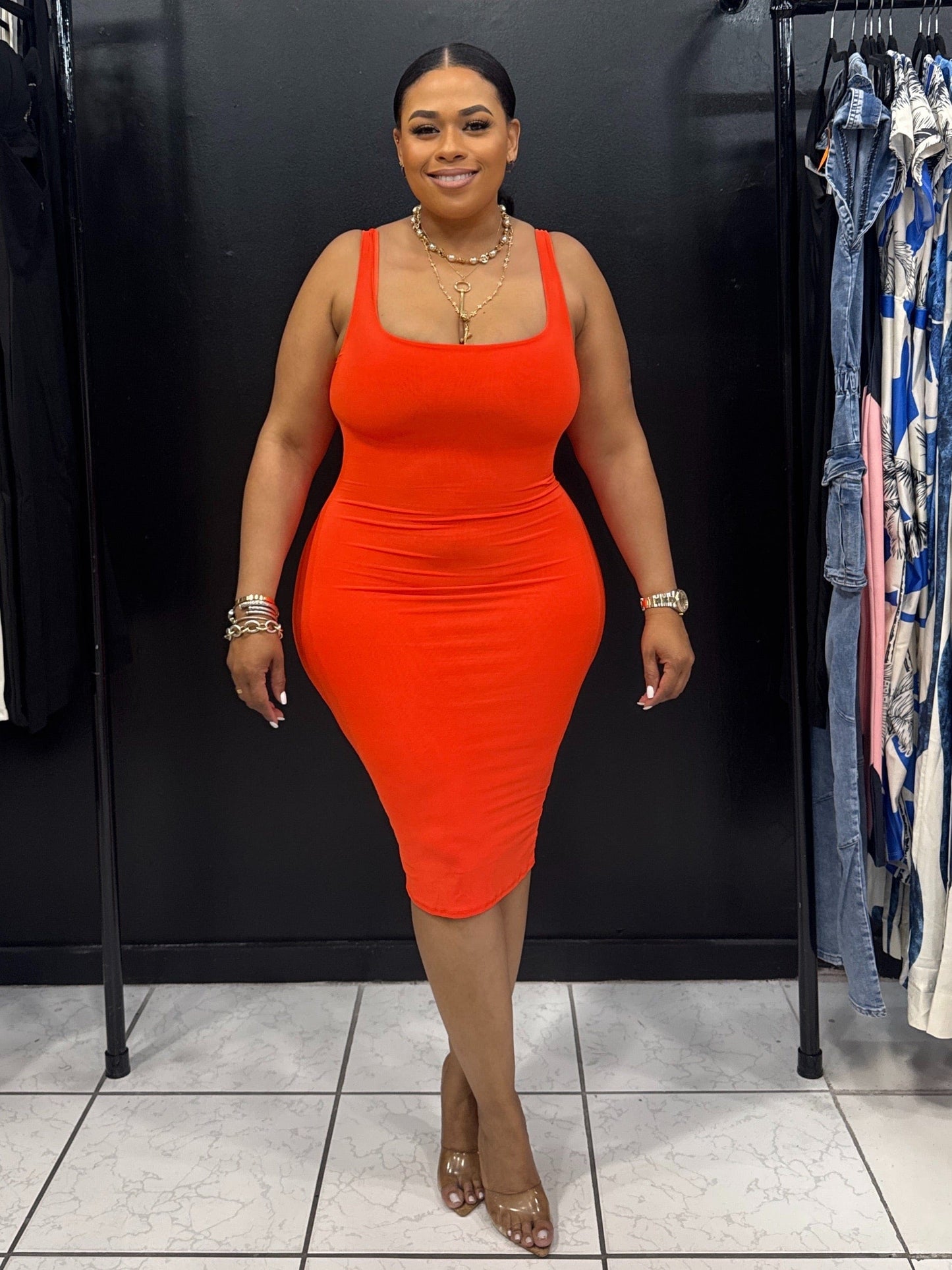 Tank Double Layer Midi Dress (ORANGE)