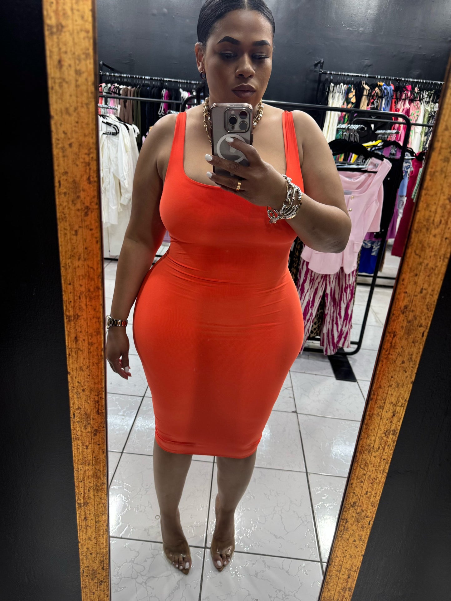 Tank Double Layer Midi Dress (ORANGE)