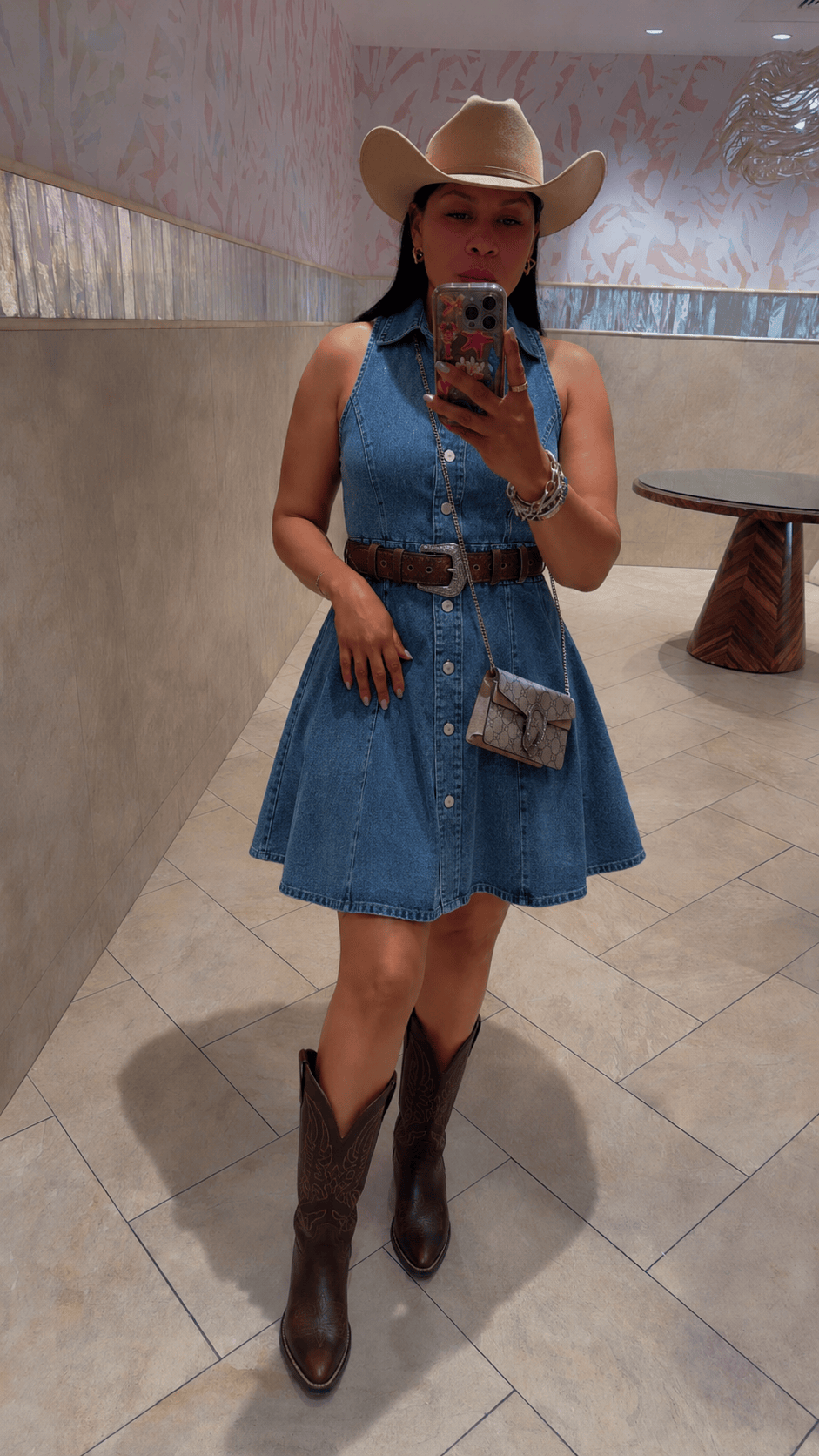 Stretchy Denim Button-Front Dress M