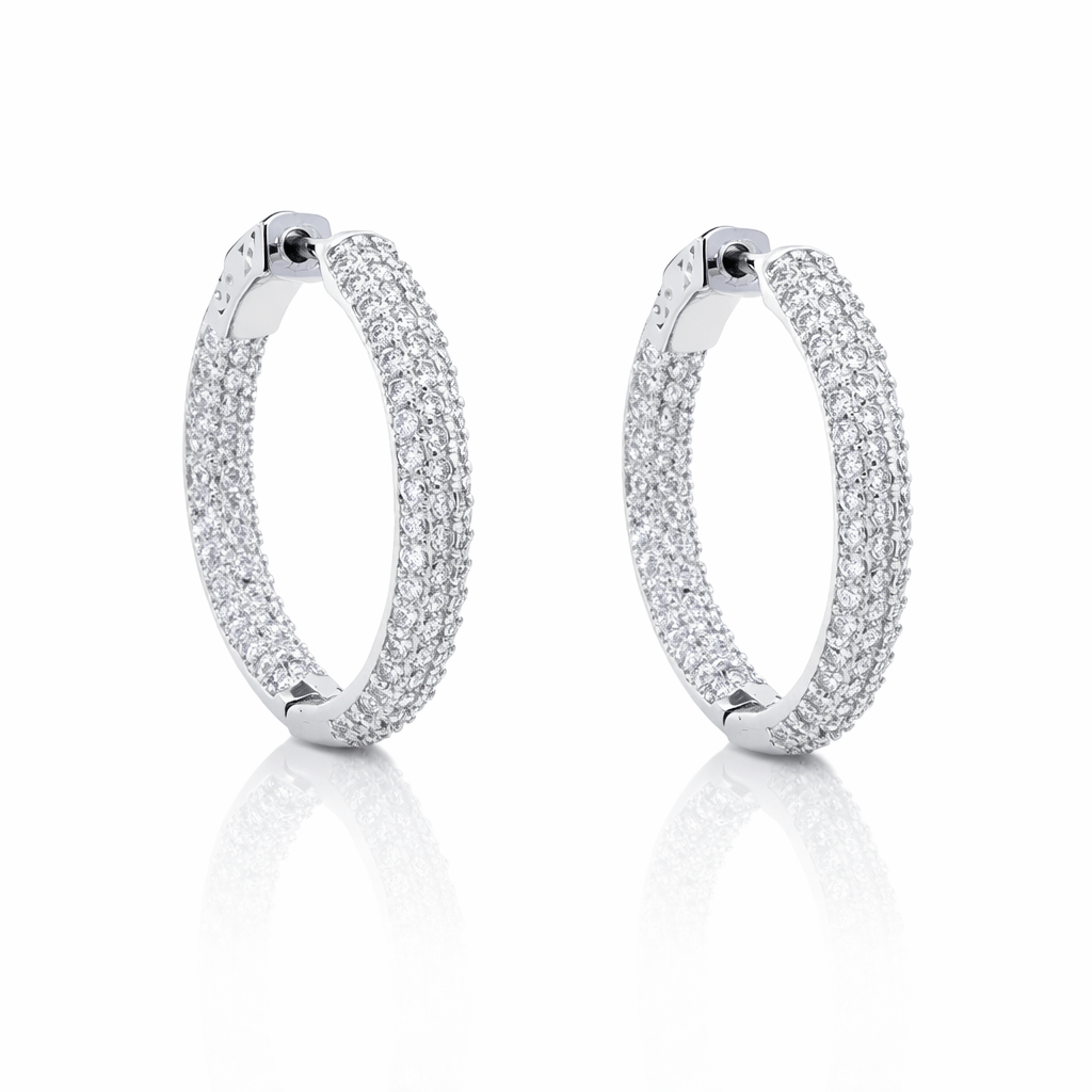 Pave Huggie Hoop Earrings – White Gold Plated