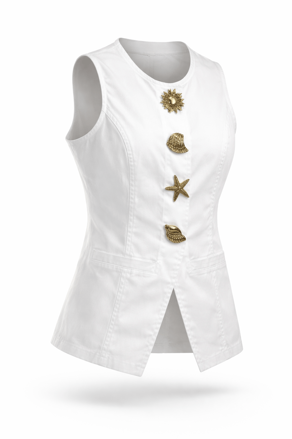 WHITE VEST SHELL BUTTON