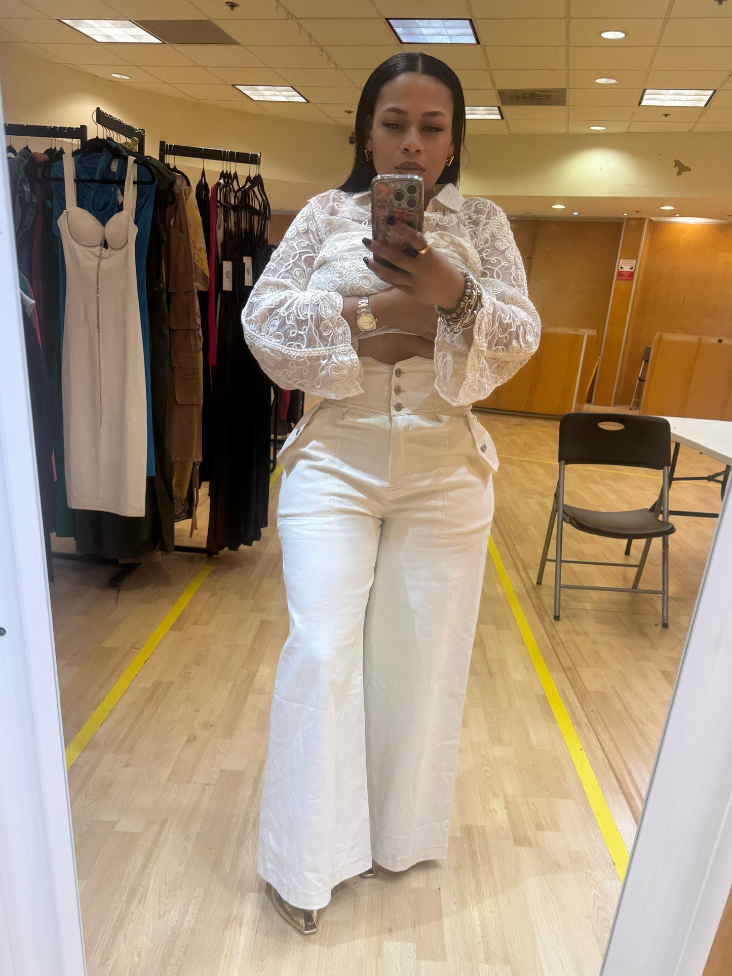 High Waist Wide Leg Jeans (Cream)