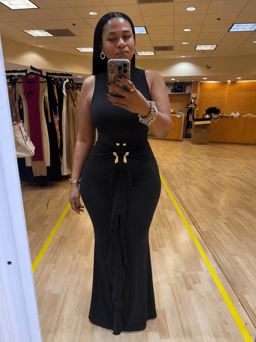 SLEEVELESS MAXI DRESS GOLD BUCKLE