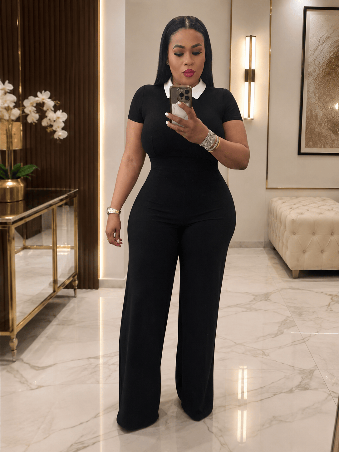WHITE COLLAR Short Sleeve Jumpsuit