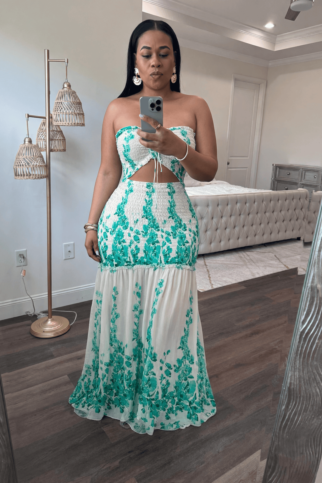 FLORAL SCRUNCH MAXI DRESS (Turquoise)
