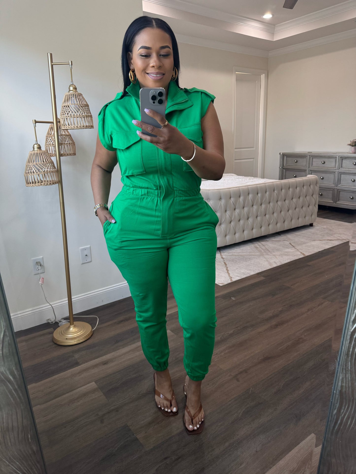 Mock Neck Sleeveless Jogger Jumpsuit (Emerald Green)
