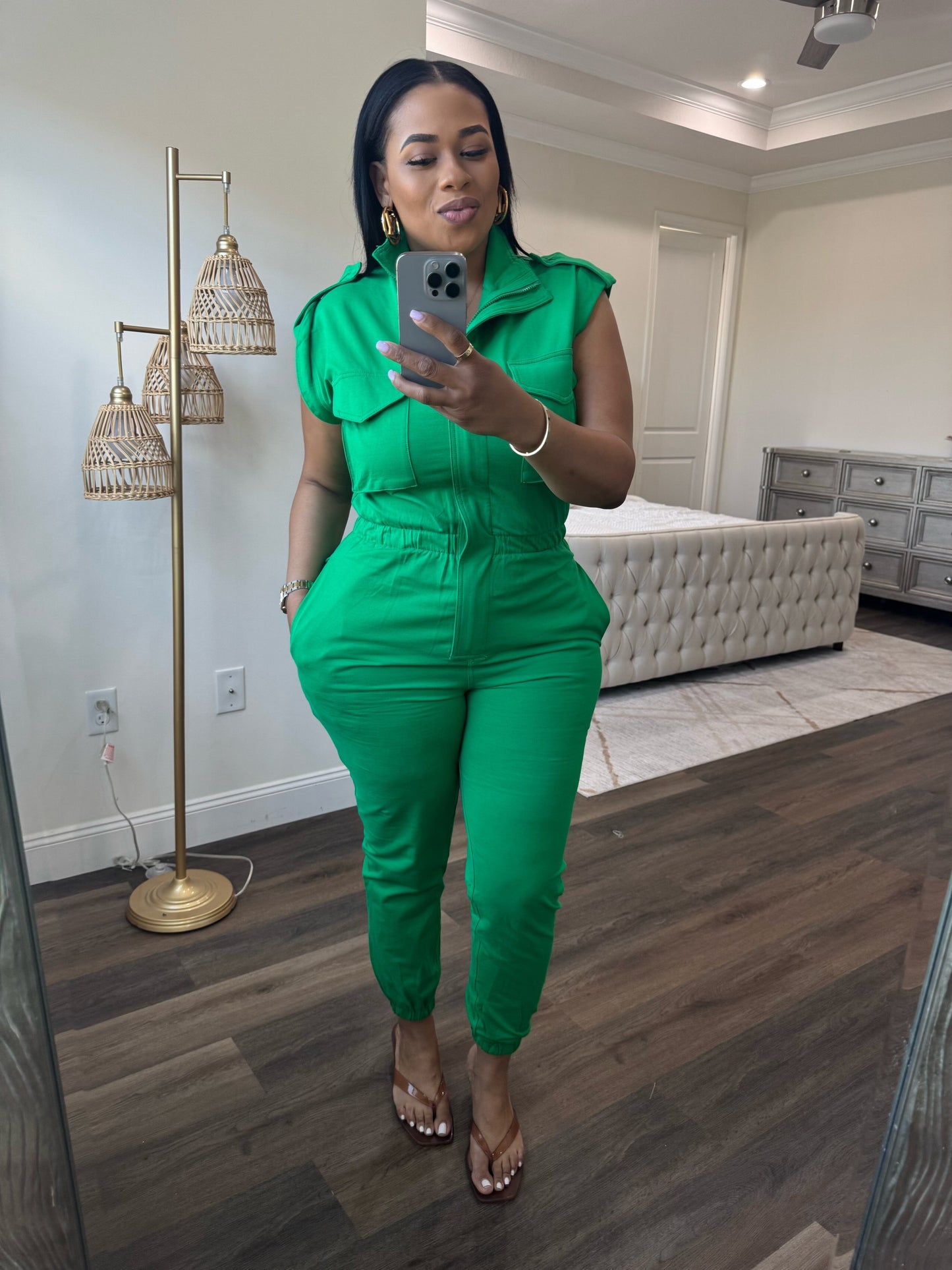 Mock Neck Sleeveless Jogger Jumpsuit (Emerald Green)