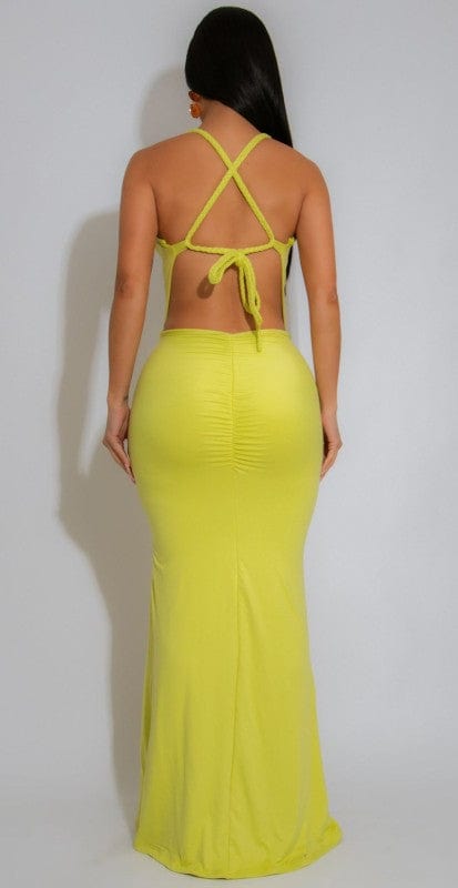 DEEP V PLAIT STRAP MAXI DRESS (LIME)
